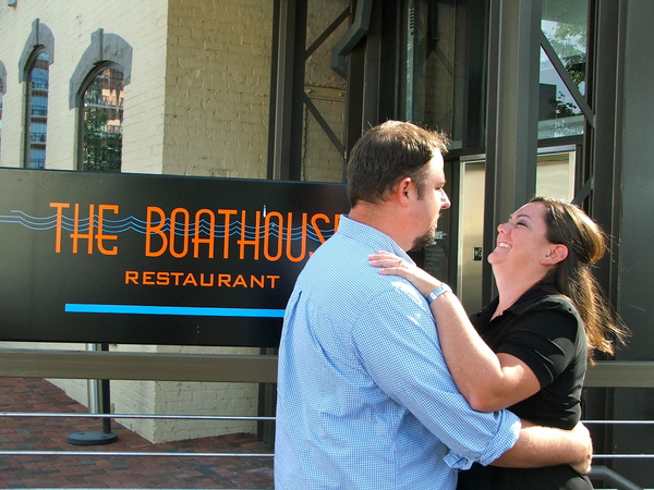 Cedar Works Residents Merrick Platt and Michael Avery are engaged, Rocketts Landing, Richmond Virginia at The Boathouse restaurant